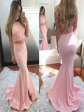 Trumpet/Mermaid Sleeveless Halter Sweep/Brush Train Applique Stretch Crepe Two Piece Dresses TPP0002804