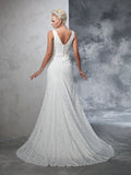 Trumpet/Mermaid V-neck Lace Sleeveless Long Lace Wedding Dresses TPP0006721