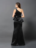 Trumpet/Mermaid One-Shoulder Bowknot Sleeveless Long Satin Dresses TPP0009188