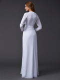 Sheath/Column V-neck Long Sleeves Ruched Long Chiffon Dresses TPP0002467