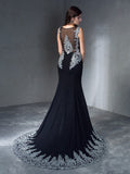 Trumpet/Mermaid Scoop Applique Sleeveless Long Chiffon Dresses TPP0001978