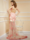 Sheath/Column Straps Sleeveless Applique Long Net Dresses TPP0002782