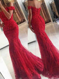 Trumpet/Mermaid Sleeveless Off-the-Shoulder Sweep/Brush Train Tulle Applique Dresses TPP0001722