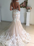 Trumpet/Mermaid Tulle Applique Bateau Short Sleeves Sweep/Brush Train Wedding Dresses TPP0006461