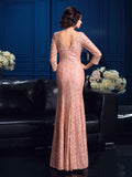 Sheath/Column V-neck Beading 3/4 Sleeves Long Lace Mother of the Bride Dresses TPP0007207