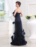 Trumpet/Mermaid One-shoulder Sleeveless Long Satin Tulle Feathers/Fur Dresses TPP0003611