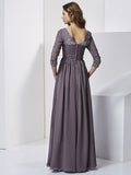 Sheath/Column V-neck Beading 3/4 Sleeves Long Chiffon Dresses TPP0009152