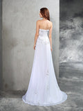 Sheath/Column Strapless Beading Sleeveless Long Chiffon Wedding Dresses TPP0006876