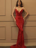 Trumpet/Mermaid Sleeveless Spaghetti Straps Sweep/Brush Train Sequins Dresses TPP0002766