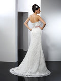 Trumpet/Mermaid Strapless Lace Sleeveless Long Lace Wedding Dresses TPP0006680