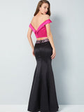 Trumpet/Mermaid Off-the-Shoulder Sleeveless Floor-Length Beading Satin Two Piece Dresses TPP0003947