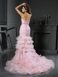 Trumpet/Mermaid Sweetheart Beading Sleeveless Long Organza Wedding Dresses TPP0006632