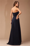 Sheath/Column Strapless Sleeveless Ruffles Long Beading Chiffon Elastic Woven Satin Dresses TPP0009229