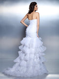 Trumpet/Mermaid Strapless Beading Ruched Sleeveless Long Organza Dresses TPP0003597