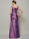 Sheath/Column V-neck Sleeveless Beading Long Taffeta Dresses TPP0009201