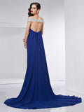 Trumpet/Mermaid Off the Shoulder Sleeveless Applique Long Chiffon Dresses TPP0002321