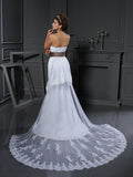 Sheath/Column Sweetheart Applique Sleeveless Long Net Wedding Dresses TPP0006778