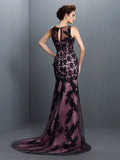 Trumpet/Mermaid Bateau Applique Sleeveless Long Elastic Woven Satin Dresses TPP0009093