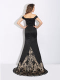 Trumpet/Mermaid Off-the-Shoulder Lace Sleeveless Long Satin Dresses TPP0009158