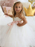 A-Line/Princess Tulle Sash/Ribbon/Belt Sweetheart Sleeveless Ankle-Length Flower Girl Dresses TPP0007799