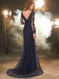 Trumpet/Mermaid V-neck Long Sleeves Applique Sweep/Brush Train Lace Dresses TPP0002339