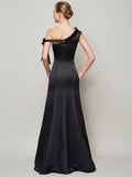 Trumpet/Mermaid One-Shoulder Sleeveless Bowknot Long Satin Dresses TPP0009136