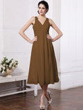 Sheath/Column V-neck Sleeveless Beading Applique Short Chiffon Bridesmaid Dresses TPP0005535