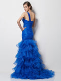 Trumpet/Mermaid One-Shoulder Sleeveless Pleats Long Tulle Dresses TPP0003478