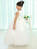 A-line/Princess Scoop Sleeveless Sash/Ribbon/Belt Long Organza Flower Girl Dresses TPP0007790