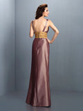 Sheath/Column V-neck Pleats Sleeveless Long Taffeta Dresses TPP0009257