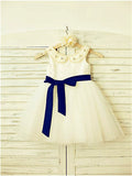 A-line/Princess Scoop Sleeveless Bowknot Tea-Length Tulle Flower Girl Dresses TPP0007905