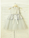 A-line/Princess Sleeveless Scoop Sequin Tea-Length Tulle Flower Girl Dresses TPP0007864