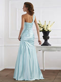 Trumpet/Mermaid One-Shoulder Sleeveless Ruched Long Elastic Woven Satin Dresses TPP0002849