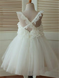 A-line/Princess Sleeveless Straps Ruffles Tea-Length Organza Flower Girl Dresses TPP0007782