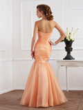 Trumpet/Mermaid Strapless Sleeveless Beading Long Tulle Dresses TPP0003846