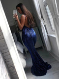 Trumpet/Mermaid V-neck Sweep/Brush Train Ruffles Sleeveless Sequins Dresses TPP0003942