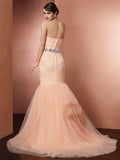 Trumpet/Mermaid Strapless Sleeveless Beading Long Net Dresses TPP0002755