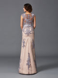 Sheath/Column Straps Applique Sleeveless Long Satin Dresses TPP0009066