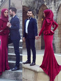 Trumpet/Mermaid Long Sleeves Scoop Sweep/Brush Train Ruffles Velvet Muslim Dresses TPP0003858