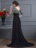 Sheath/Column V-neck 3/4 Sleeves Lace Long Chiffon Dresses TPP0002982