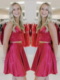 A-Line/Princess V-neck Ruffles Satin Sleeveless Short/Mini Two Piece Homecoming Dresses TPP0004686