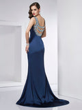 Trumpet/Mermaid Straps Sleeveless Beading Long Elastic Woven Satin Dresses TPP0002746