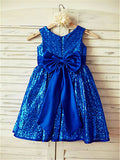 A-line/Princess Scoop Sleeveless Bowknot Tea-Length Sequins Flower Girl Dresses TPP0007759