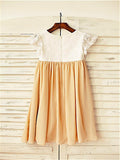 A-line/Princess Scoop Short Sleeves Tea-Length Chiffon Flower Girl Dresses TPP0007838