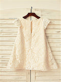 A-line/Princess Scoop Short Sleeves Tea-Length Lace Flower Girl Dresses TPP0007725