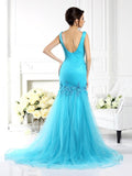 Trumpet/Mermaid Straps Applique Sleeveless Long Silk like Satin Dresses TPP0002575