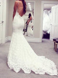 Trumpet/Mermaid Spaghetti Straps Court Train Lace Sleeveless Wedding Dresses TPP0006466