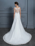 Trumpet/Mermaid V-neck Sleeveless Lace Court Train Tulle Wedding Dresses TPP0006742