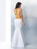 Trumpet/Mermaid High Neck Beading Sleeveless Long Satin Dresses TPP0002720