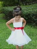 A-line/Princess Spaghetti Straps Hand-made Flower Short Organza Flower Girl Dresses TPP0007747